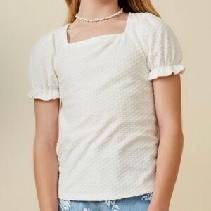Hayden White Swiss Dot Ruffle Sleeve Tee